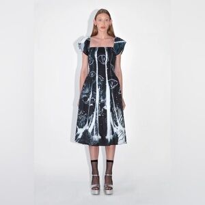 NWT Ahiri  Abstract eye print smocked midi dress